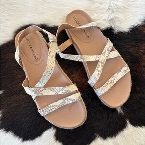 Lucky Brand Women's Tan and Cream Strappy Sandals